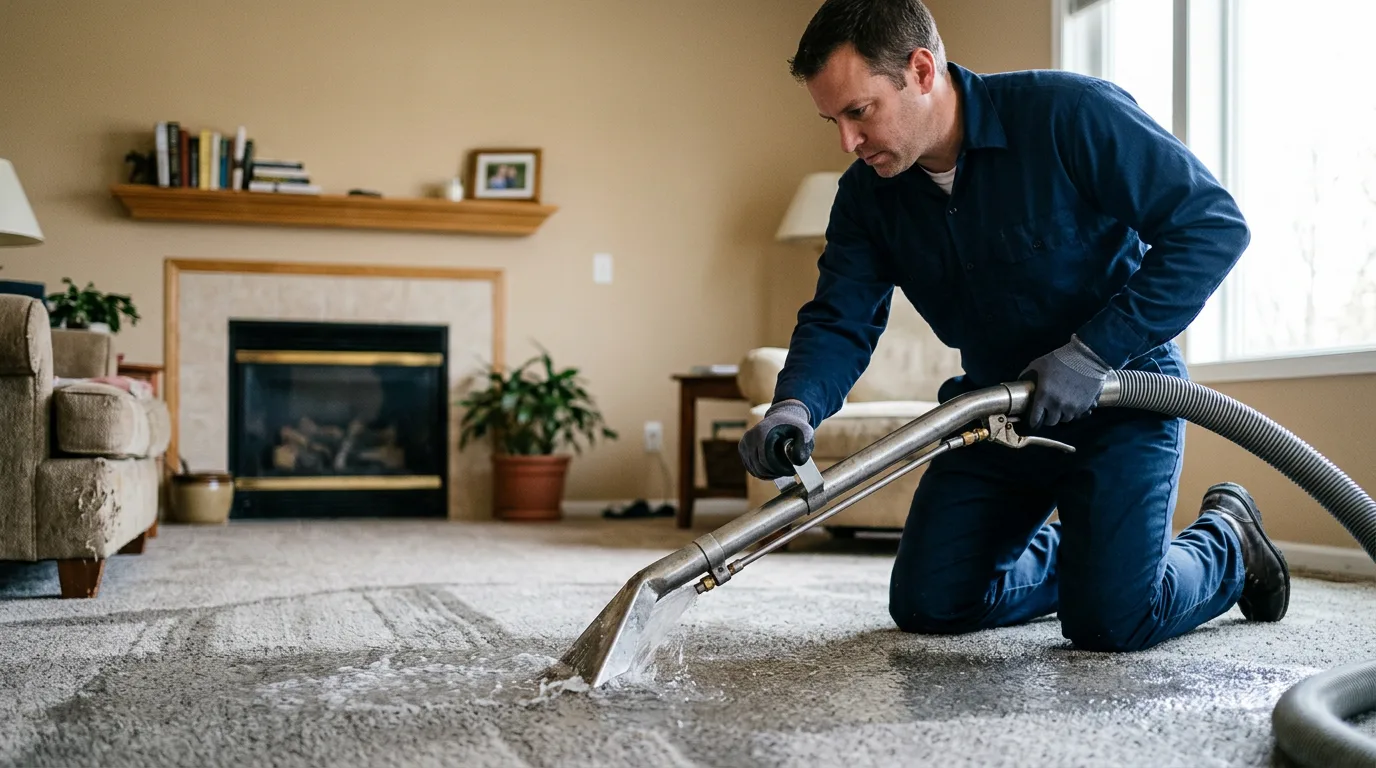 Water damage restoration technician working near Wayland, NY